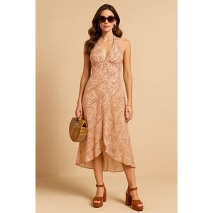 Y2K Mixit Dress Womens 8 Halter Swirl Boho Indie Asymmetric Retro Midi Flowy USA